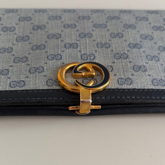 Gucci Black Gray Blue Gold Vintage Women's Wallet - Made in Italy - Picture 11 of 16